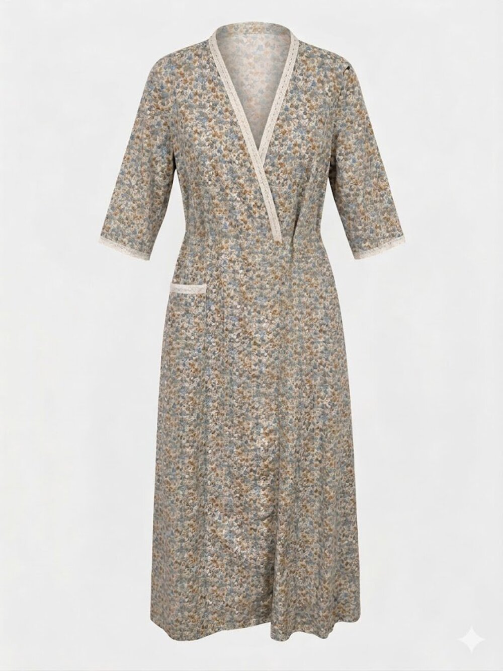 Vintage 1970s Handmade Floral Cross Wrap Dress